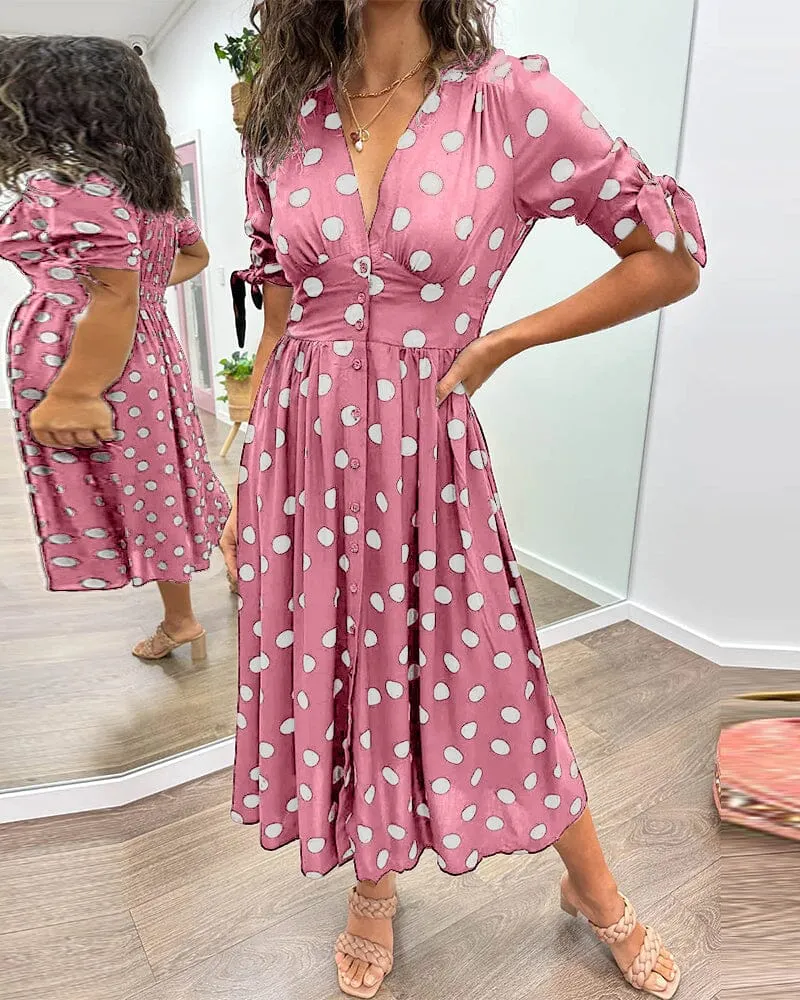 Kimberly | Polka Dots V-Neck Dress