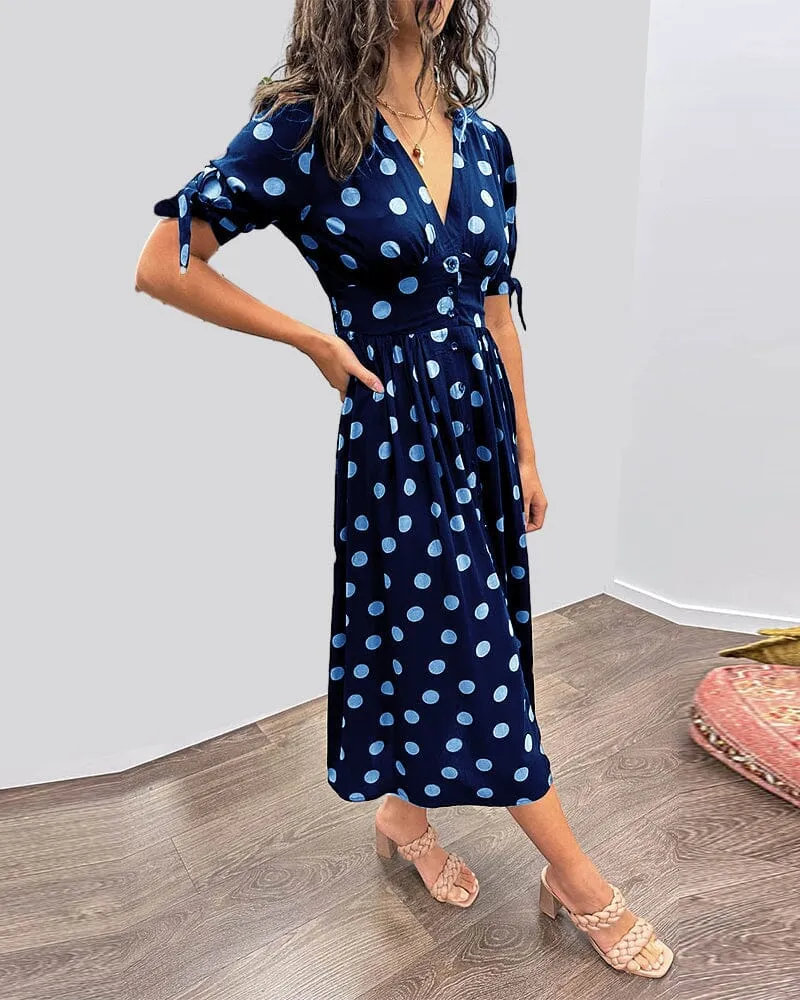 Kimberly | Polka Dots V-Neck Dress