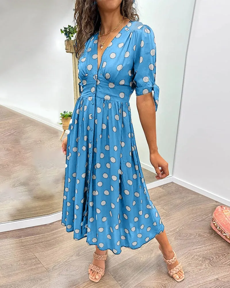Kimberly | Polka Dots V-Neck Dress