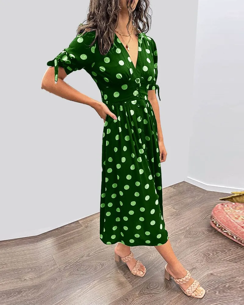 Kimberly | Polka Dots V-Neck Dress