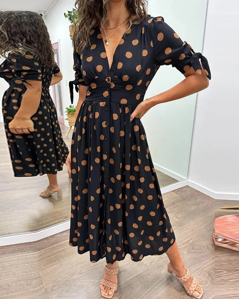 Kimberly | Polka Dots V-Neck Dress