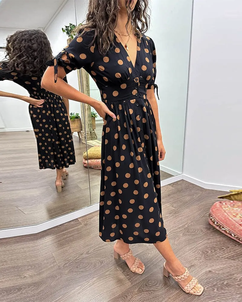 Kimberly | Polka Dots V-Neck Dress
