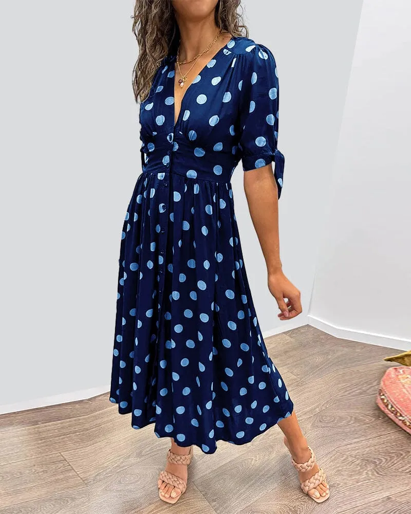 Kimberly | Polka Dots V-Neck Dress
