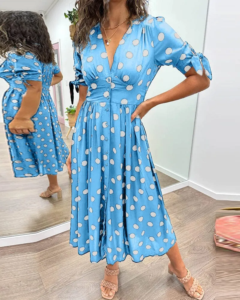 Kimberly | Polka Dots V-Neck Dress