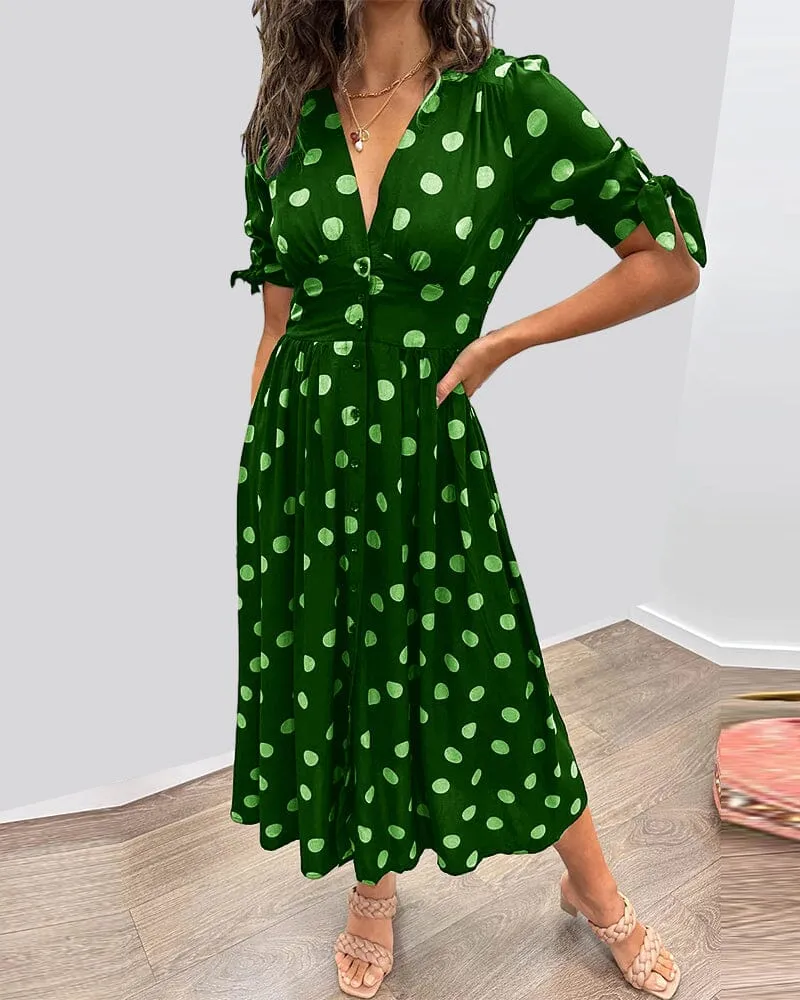 Kimberly | Polka Dots V-Neck Dress