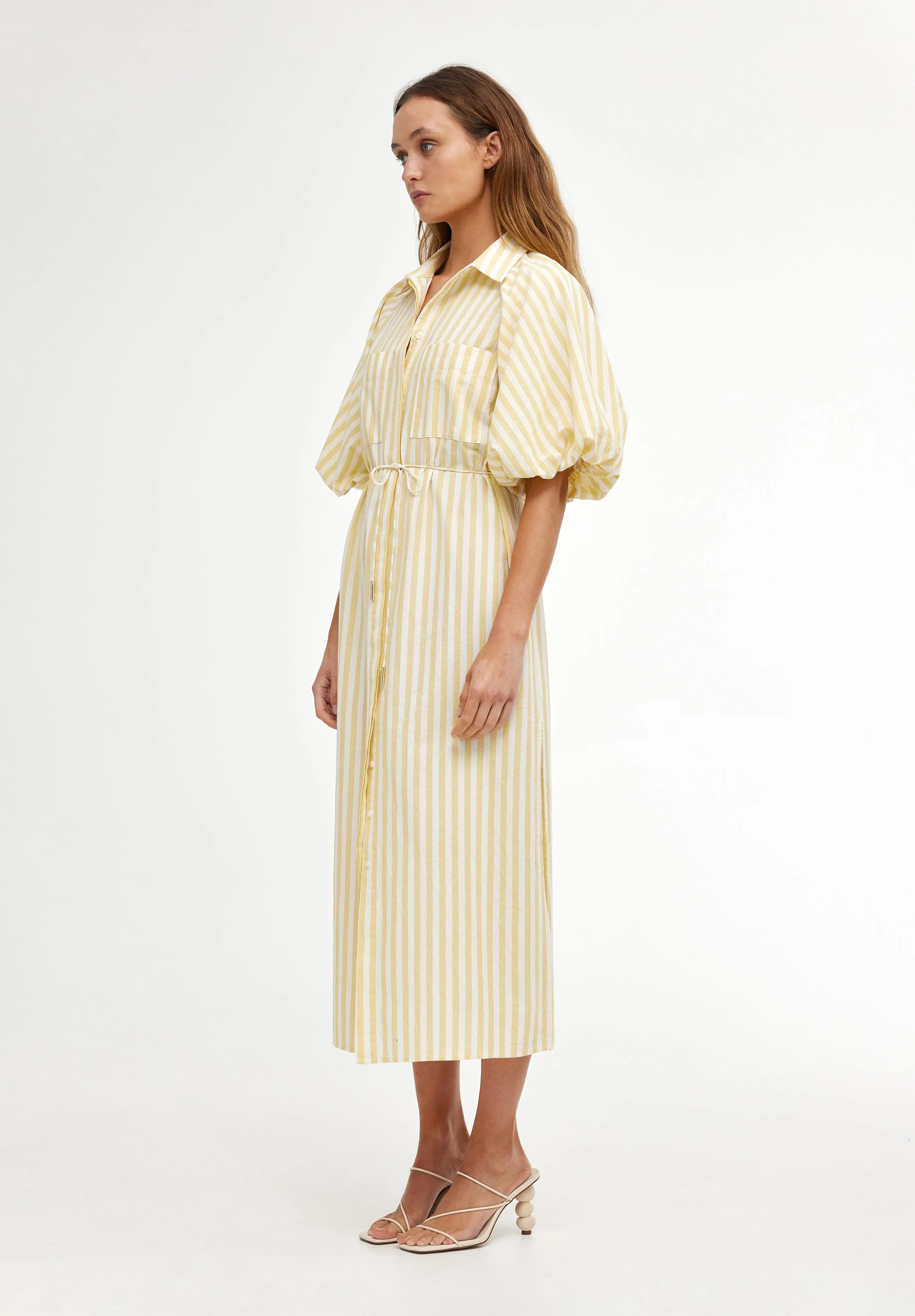 KINNEY ZOYA SHIRT DRESS LEMON STRIPE