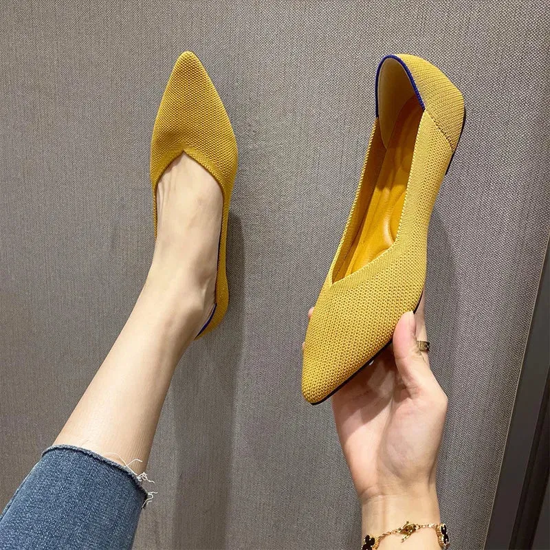 Knit Slip on Flat Shoes Women Mesh Loafers Stretch Ballet Shallow Flats Dress Shoes Moccasins Comfort Ballet Flats
