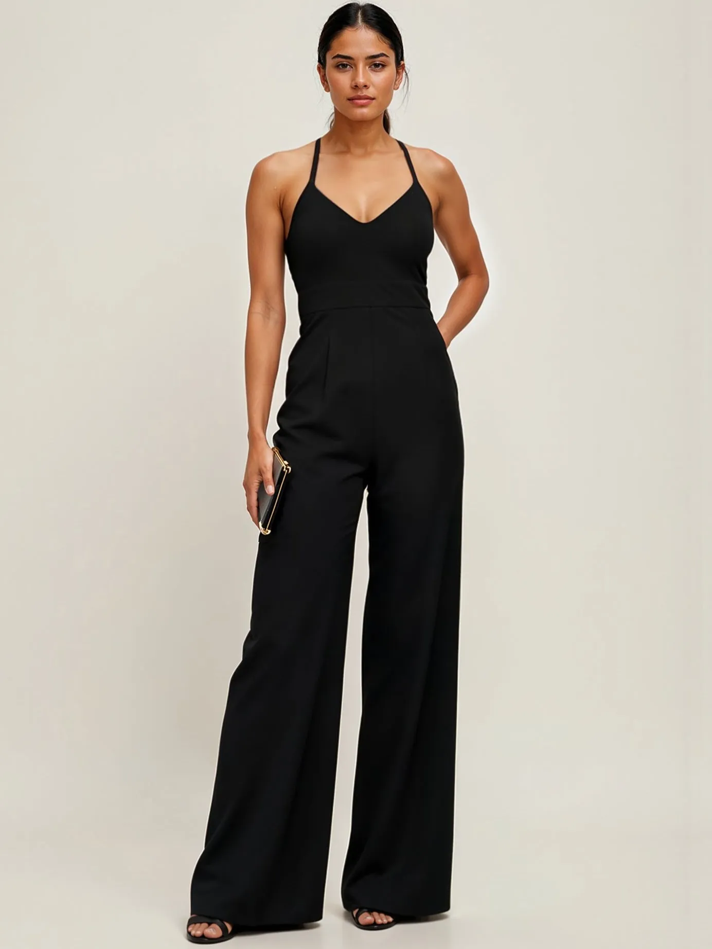 Lace Bodice V Neck Jumpsuit