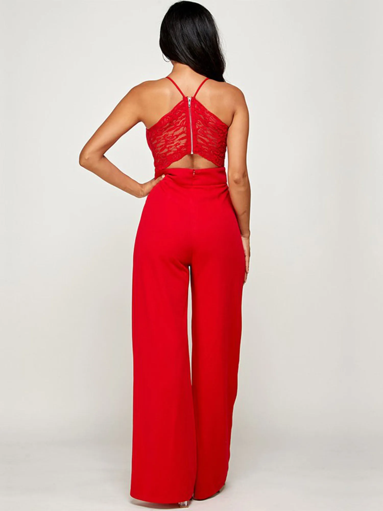 Lace Bodice V Neck Jumpsuit