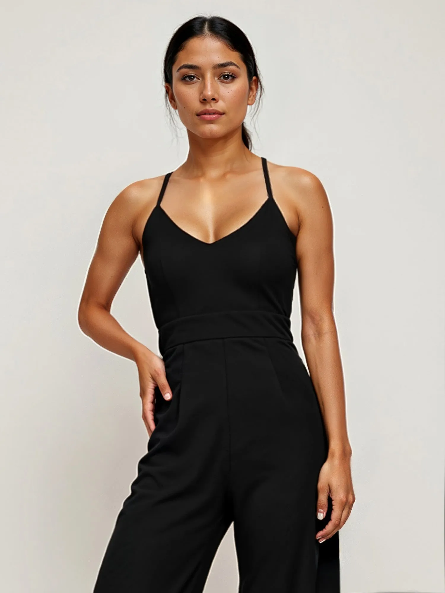 Lace Bodice V Neck Jumpsuit