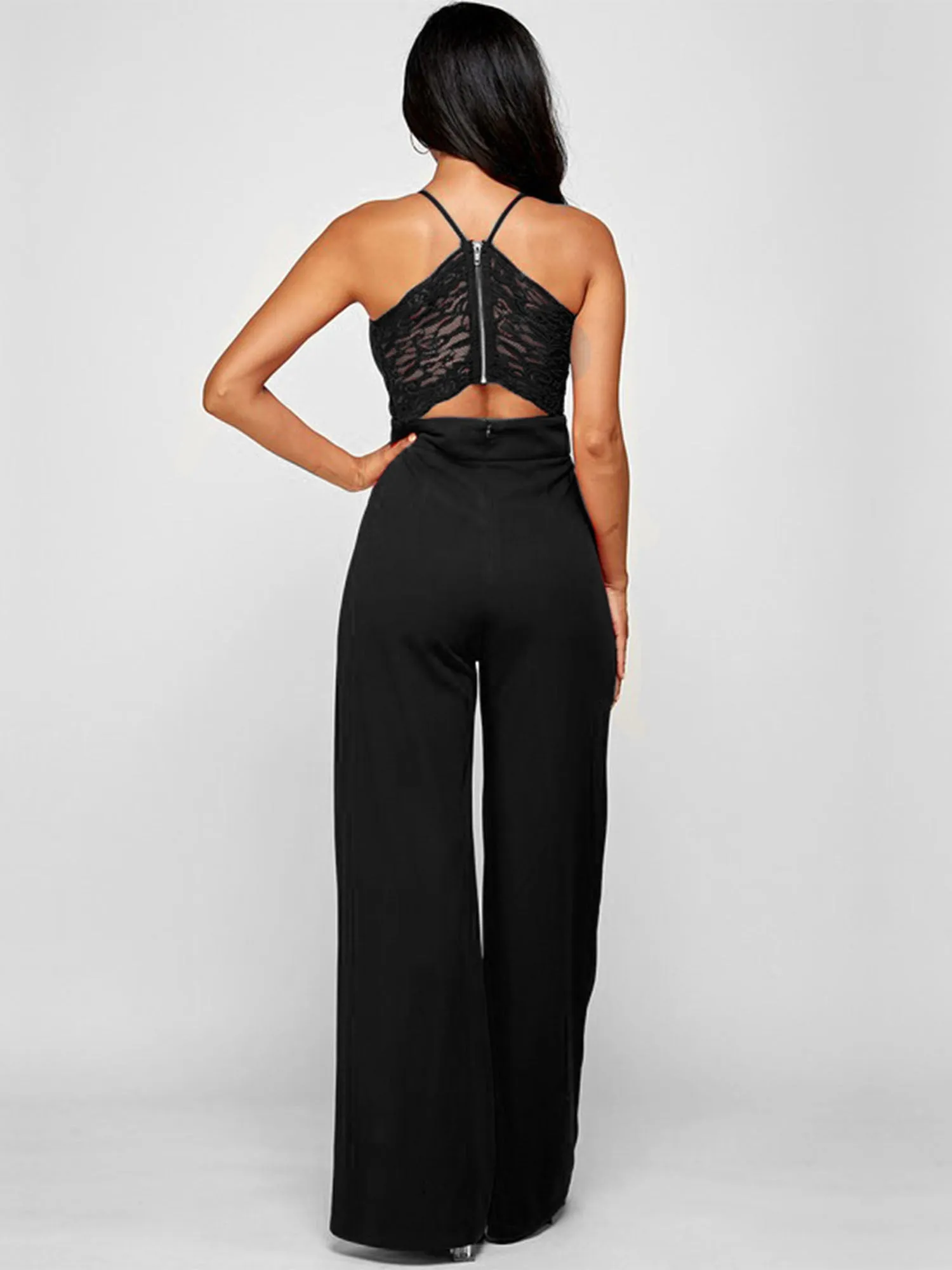 Lace Bodice V Neck Jumpsuit