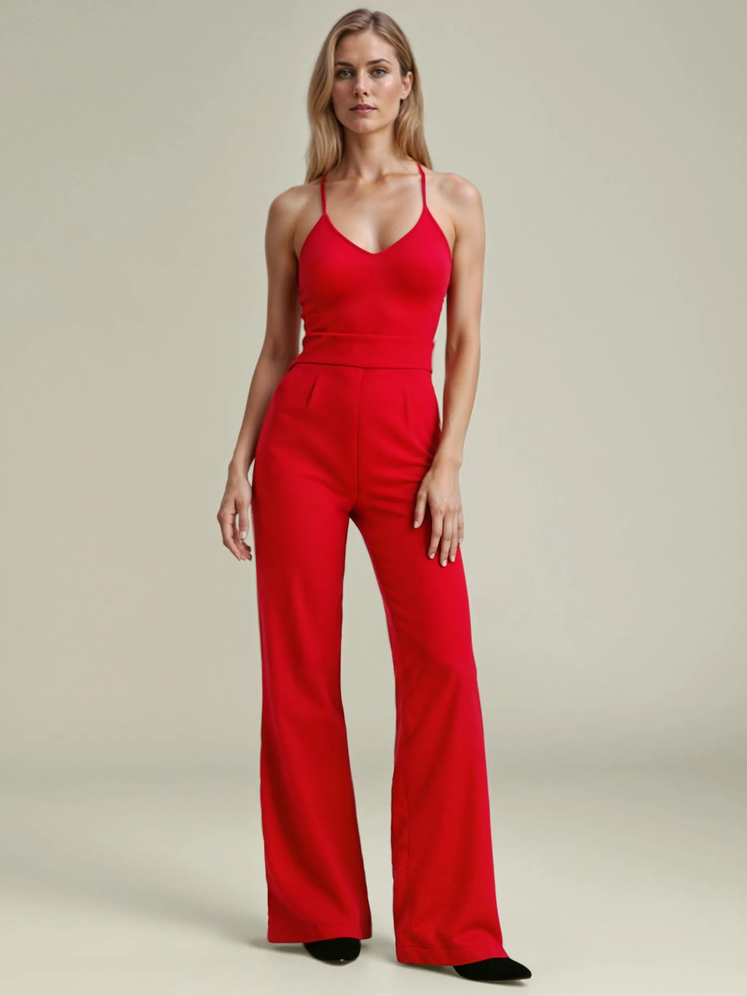 Lace Bodice V Neck Jumpsuit
