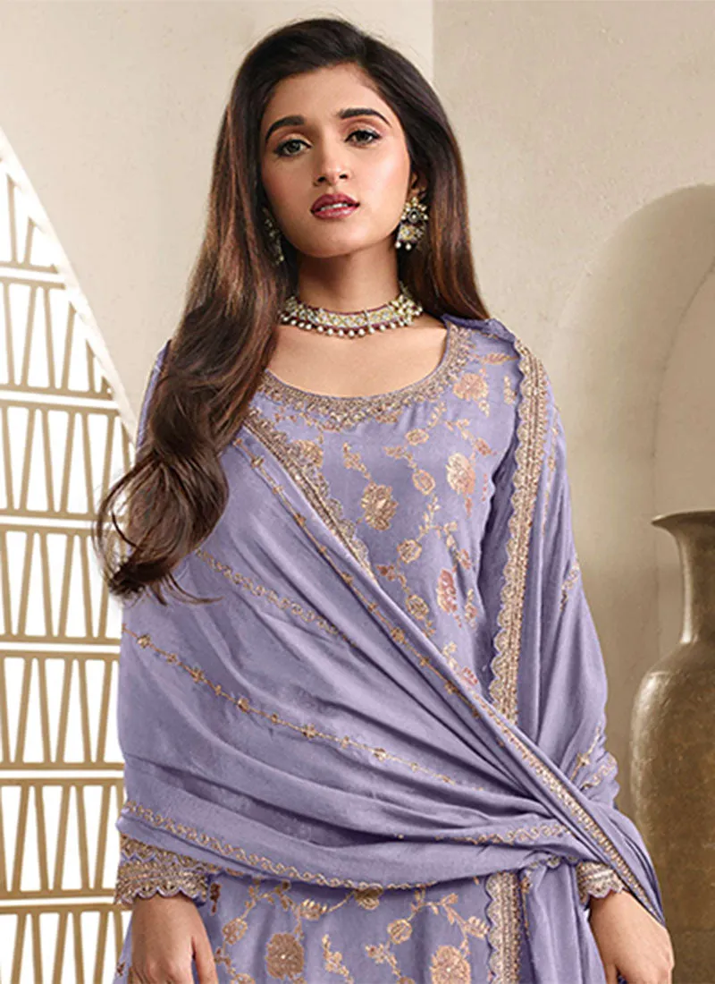 Lavender Reshamkari Embroidery Sharara Style Suit
