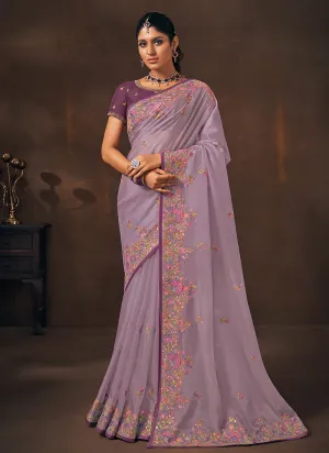 Lavender Sequence Embroidery Wedding Saree
