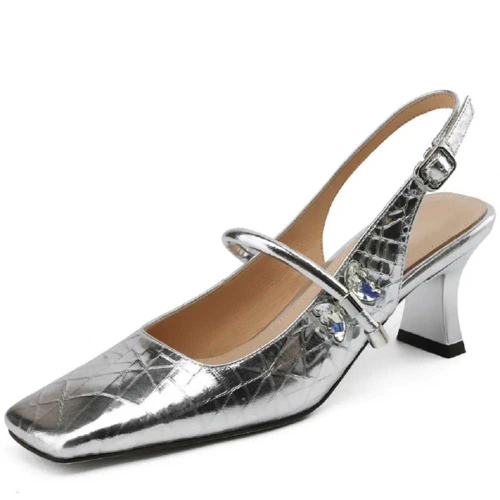 Lavine square Toe  Leather Heels