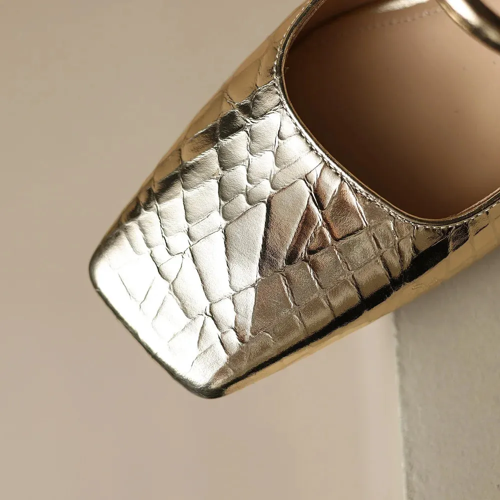 Lavine square Toe  Leather Heels