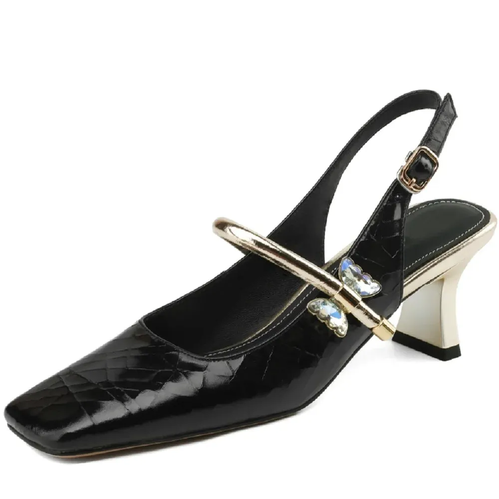 Lavine square Toe  Leather Heels