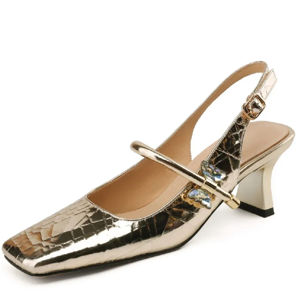 Lavine square Toe  Leather Heels