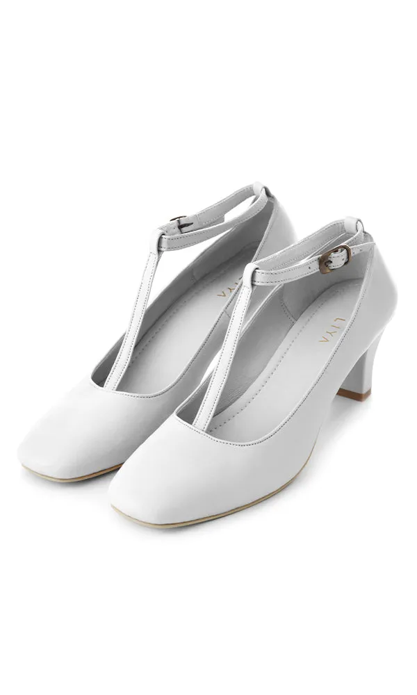LEATHER MIDI HEELS SHOES