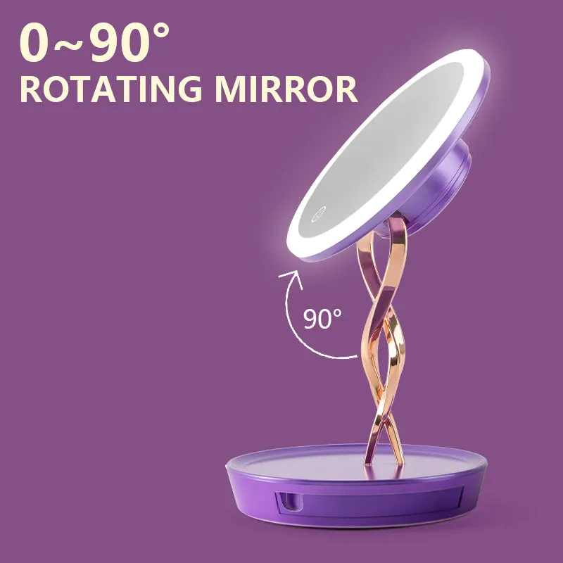 led lighted makeup mirror with 10X Magnifiying base storage drawer