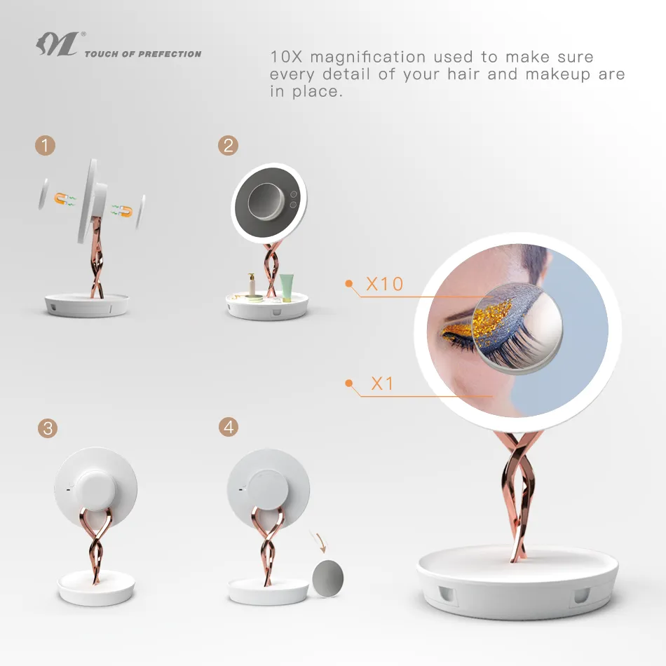 led lighted makeup mirror with 10X Magnifiying base storage drawer