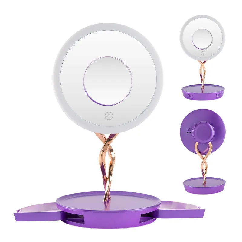 led lighted makeup mirror with 10X Magnifiying base storage drawer