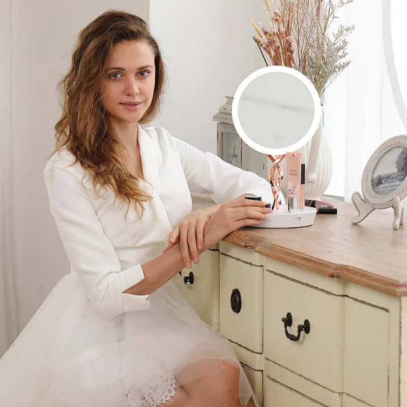 led lighted makeup mirror with 10X Magnifiying base storage drawer