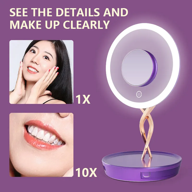 led lighted makeup mirror with 10X Magnifiying base storage drawer