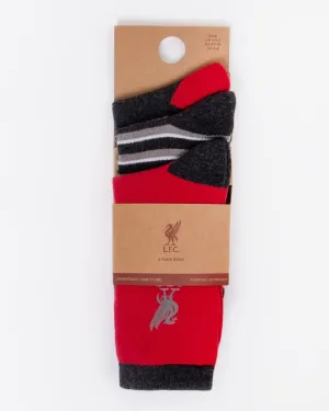LFC Junior Boys 3pk Design Socks Charcoal Red