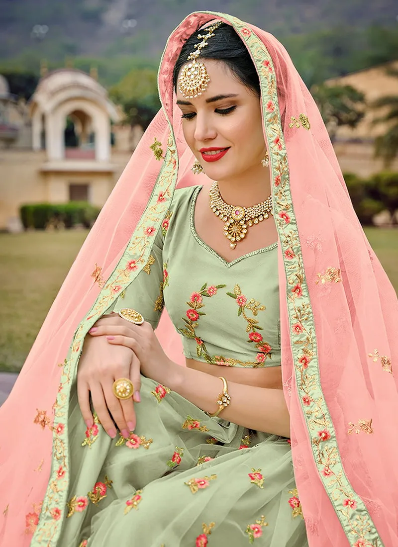 Light Green Multi Embroidery Traditional Lehenga Choli