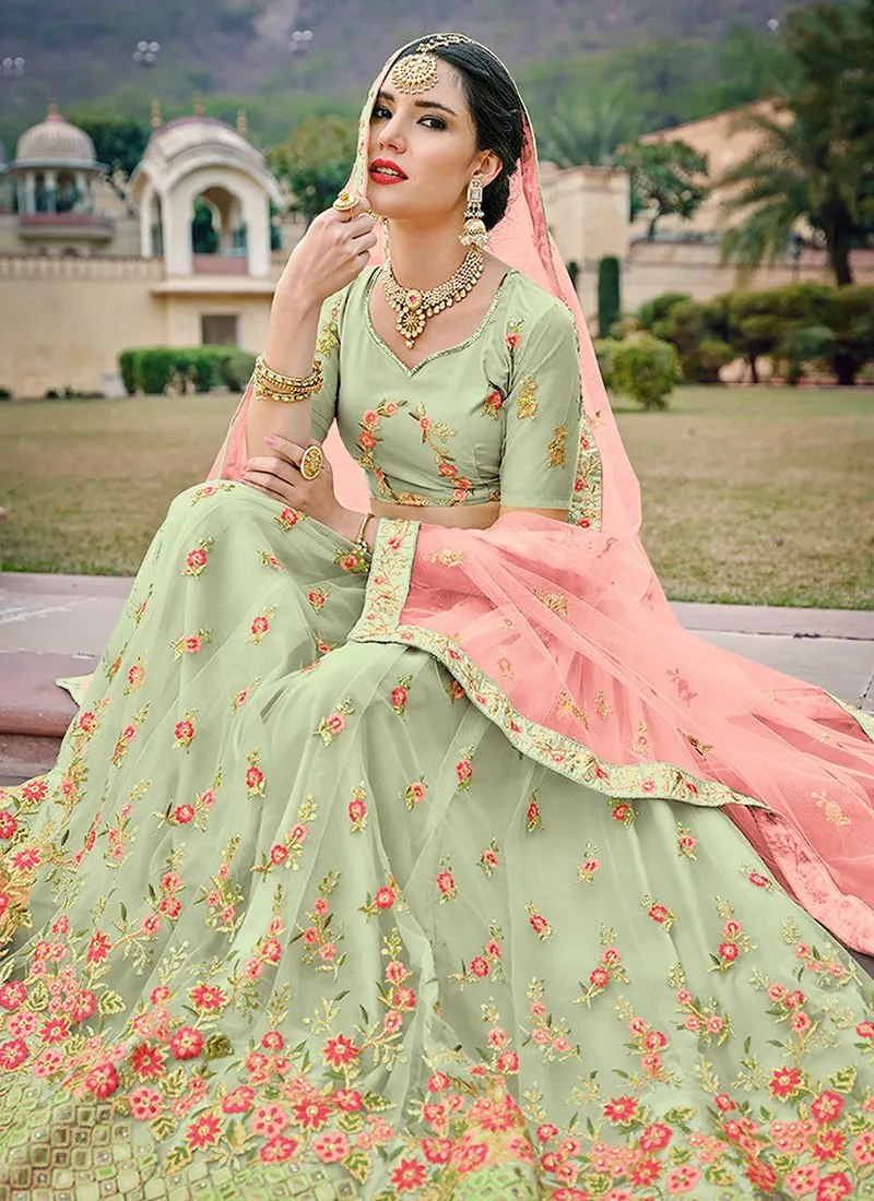 Light Green Multi Embroidery Traditional Lehenga Choli