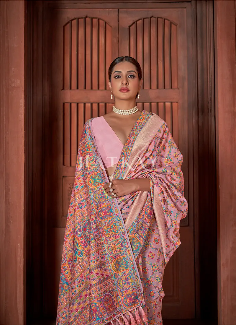 Light Pink Digital Printed Pashmina Silk Saree