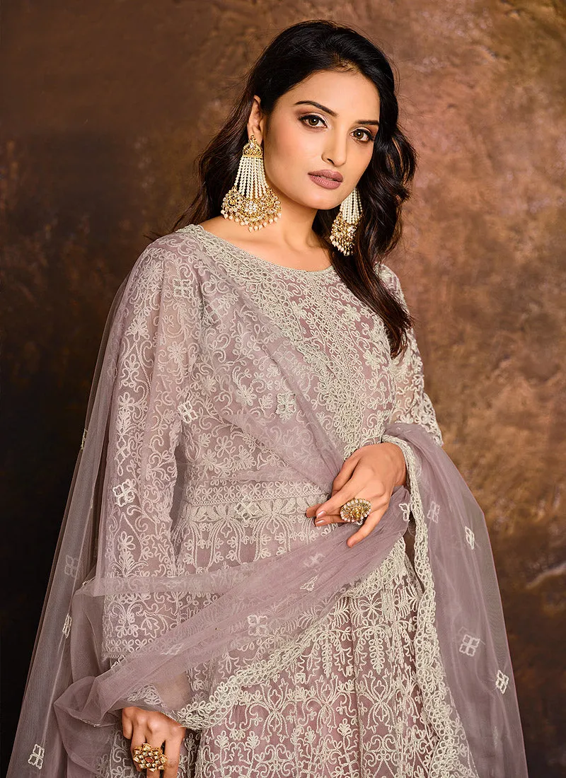 Light Purple Embroidered Indian Wedding Anarkali Suit