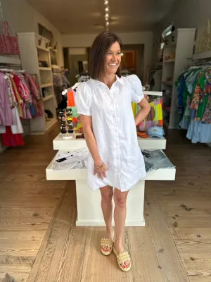 Linen Button Down Dress in White