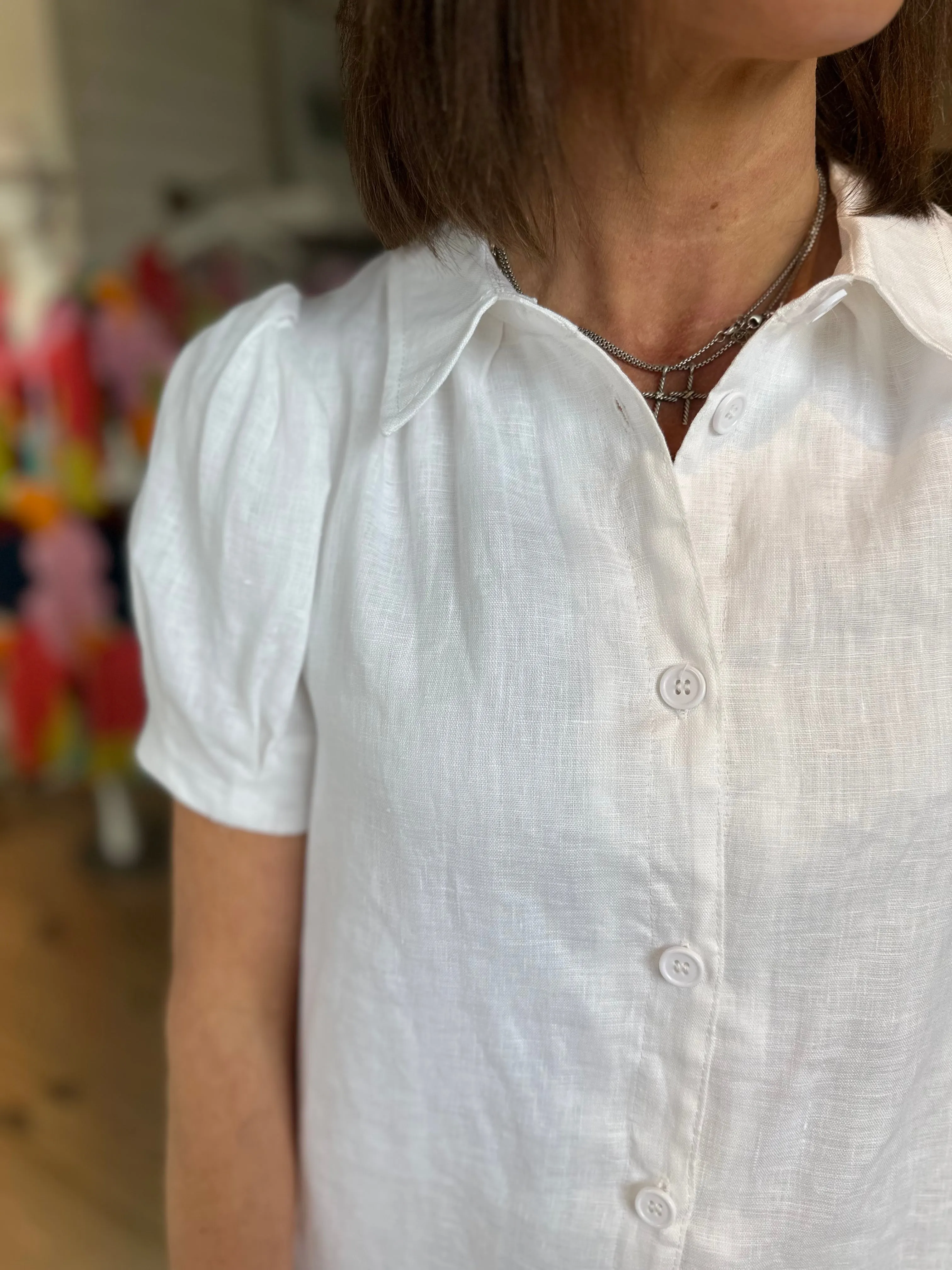 Linen Button Down Dress in White