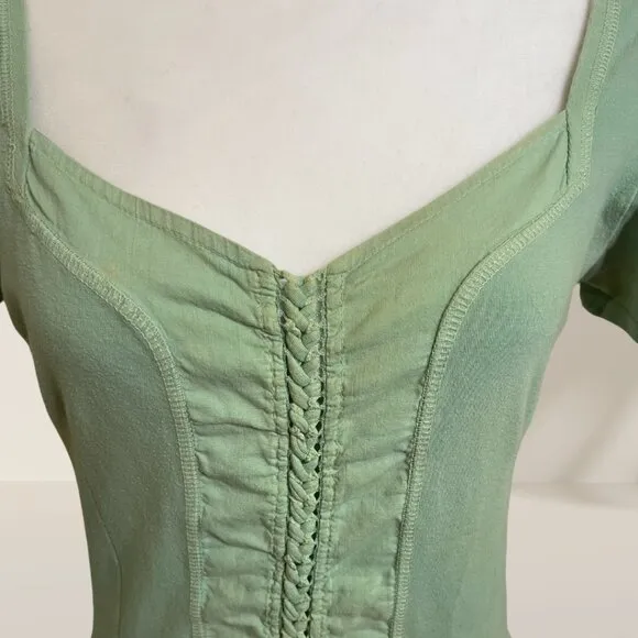 Luna Luz Sage Green Ruched Midi Dress - Size M