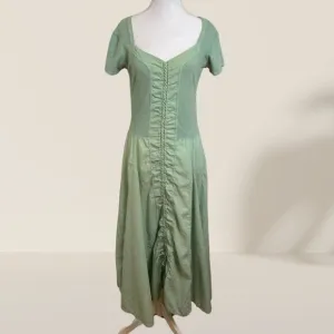 Luna Luz Sage Green Ruched Midi Dress - Size M