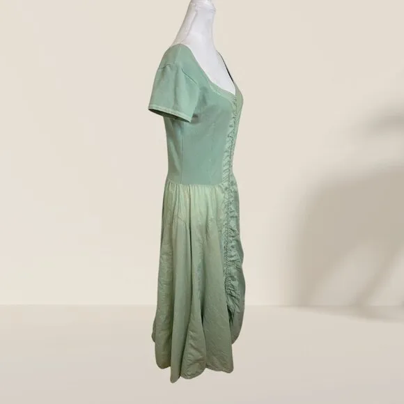 Luna Luz Sage Green Ruched Midi Dress - Size M
