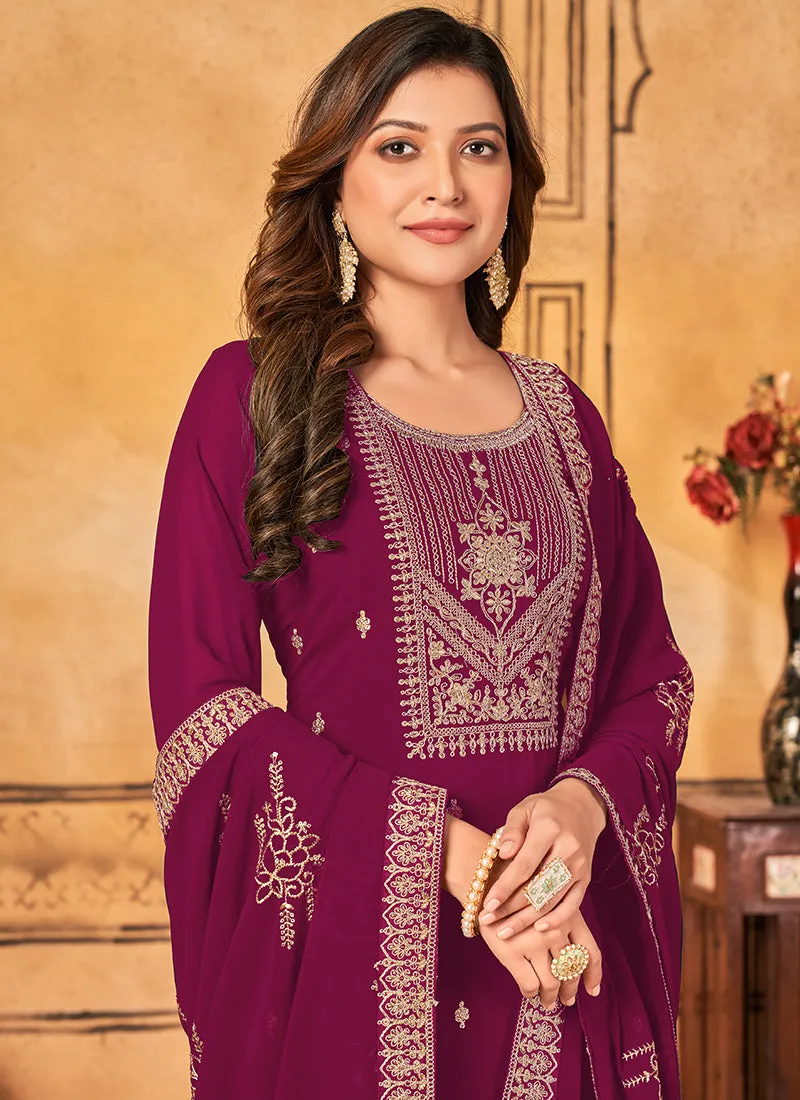 Magenta Sequence Embroidery Pakistani Pant Suit