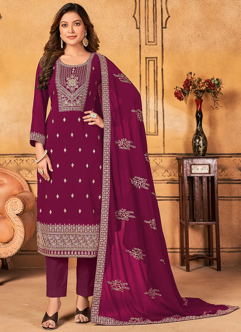 Magenta Sequence Embroidery Pakistani Pant Suit