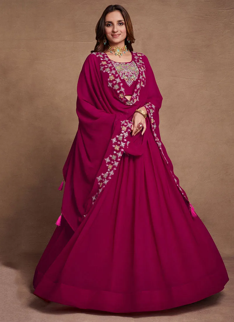 Magenta Thread And Sequence Embroidery Wedding Lehenga Choli