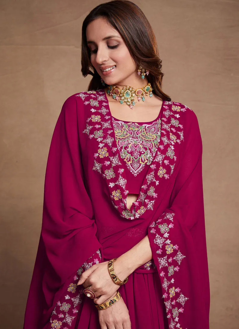 Magenta Thread And Sequence Embroidery Wedding Lehenga Choli