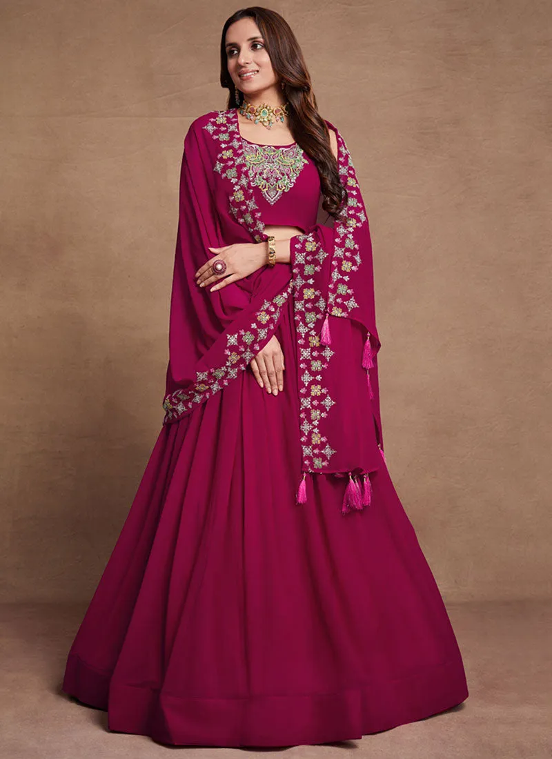 Magenta Thread And Sequence Embroidery Wedding Lehenga Choli