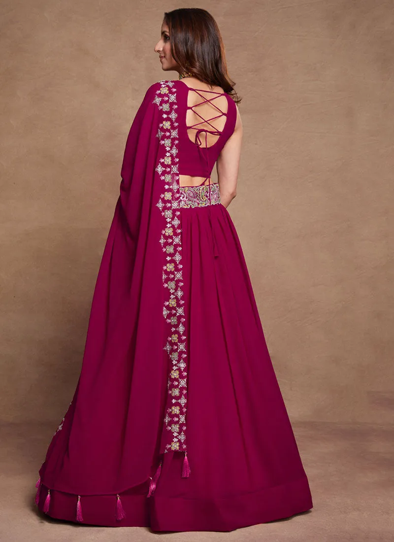 Magenta Thread And Sequence Embroidery Wedding Lehenga Choli
