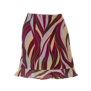 Mango Multicolor Patterned Striped Print Purple Wine Midi Skirt Size 38/Small