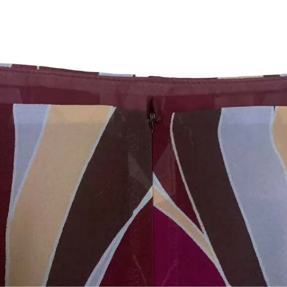 Mango Multicolor Patterned Striped Print Purple Wine Midi Skirt Size 38/Small