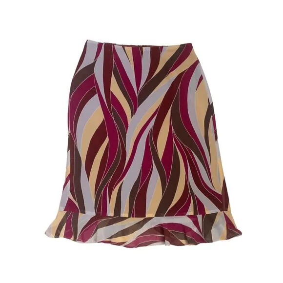 Mango Multicolor Patterned Striped Print Purple Wine Midi Skirt Size 38/Small