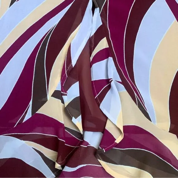 Mango Multicolor Patterned Striped Print Purple Wine Midi Skirt Size 38/Small