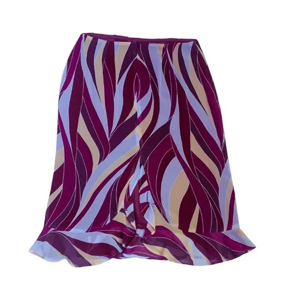 Mango Multicolor Patterned Striped Print Purple Wine Midi Skirt Size 38/Small