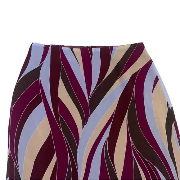 Mango Multicolor Patterned Striped Print Purple Wine Midi Skirt Size 38/Small